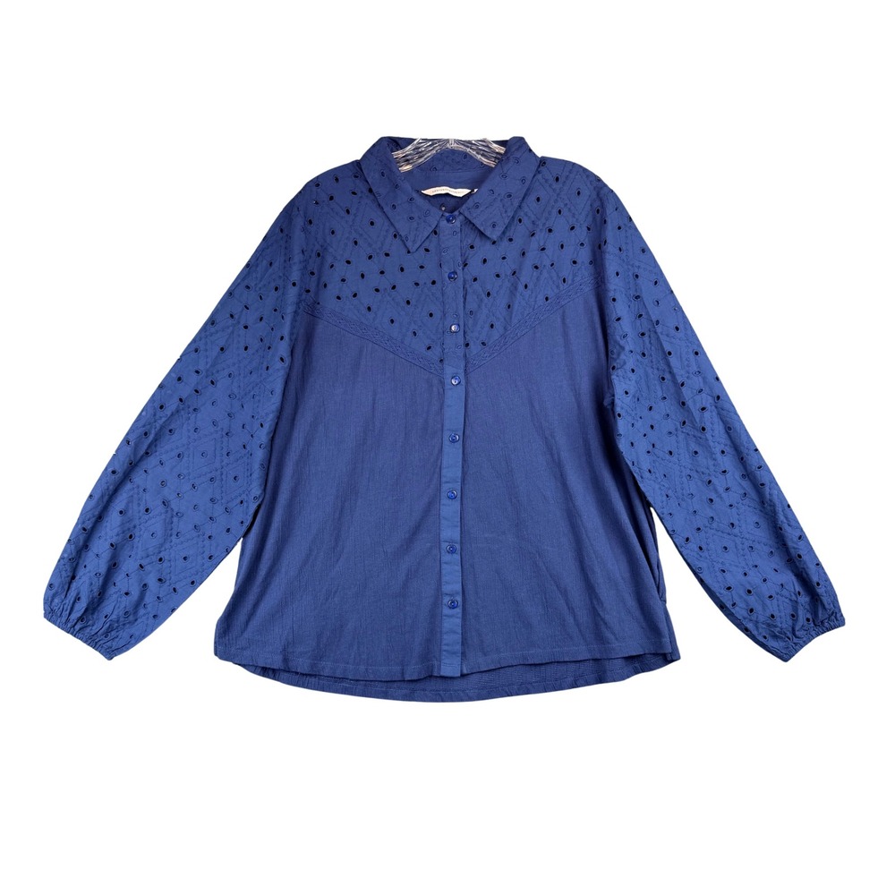 Canyon Retreat Women Blue Eyelet Embroidered Button Down Shirt Size L